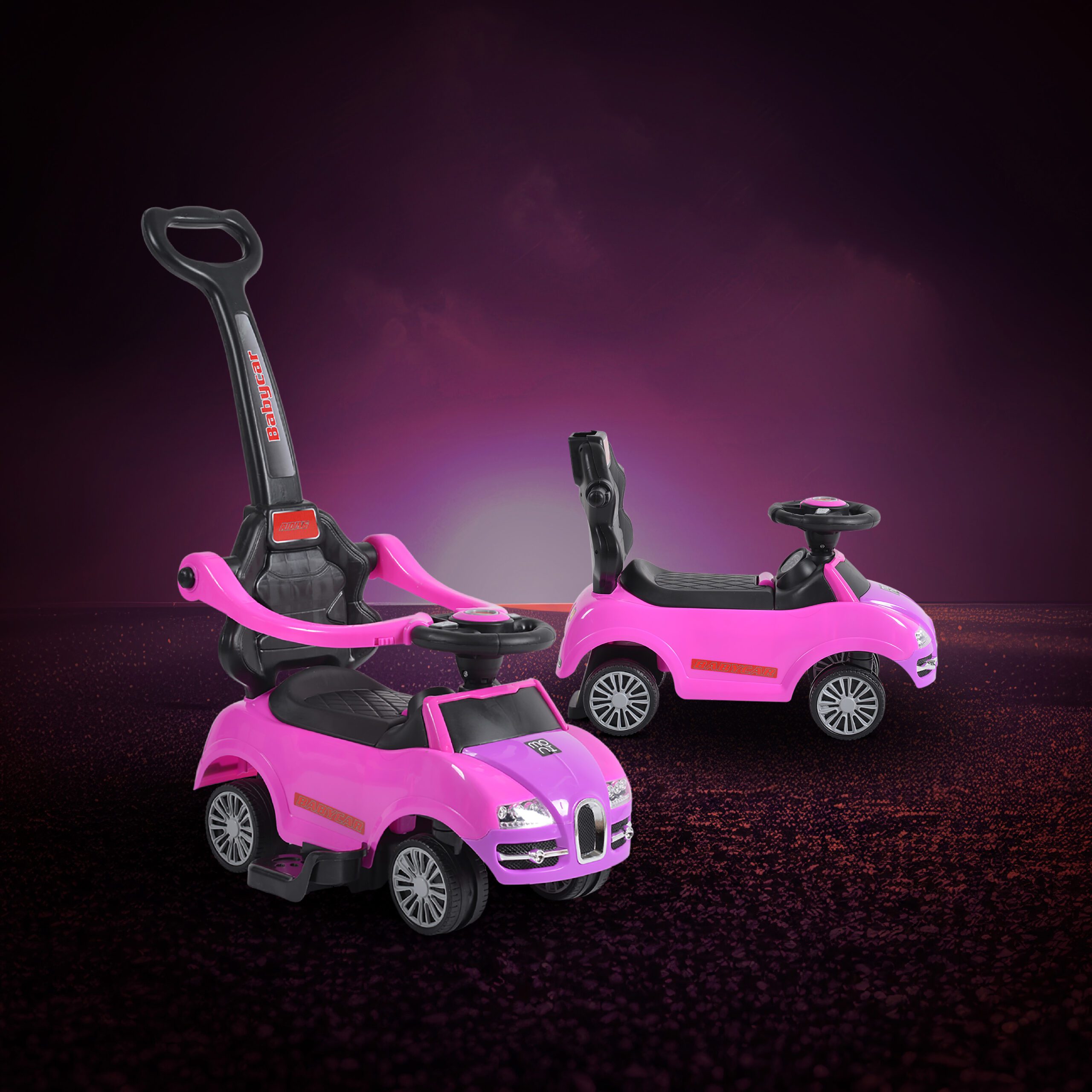 Кола за бутане с дръжка Rider 308 розов - Image 2